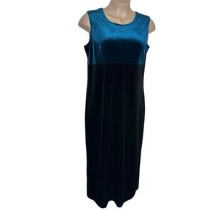 Coldwater Creek Blue Black Velour Sleeveless Size 16 Maxi Dress 90's Y2K Holiday